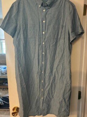 Karen Scott Women's Blue Chambray 100% Cotton short sleeve Shirt dress Size XL